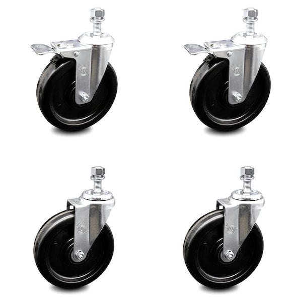 Service Caster 6 Inch Phenolic Wheel Swivel 1/2 Inch Threaded Stem Caster Total Lock Brake, 2PK SCC-TSTTL20S615-PHR-121315-2-S-2 - main